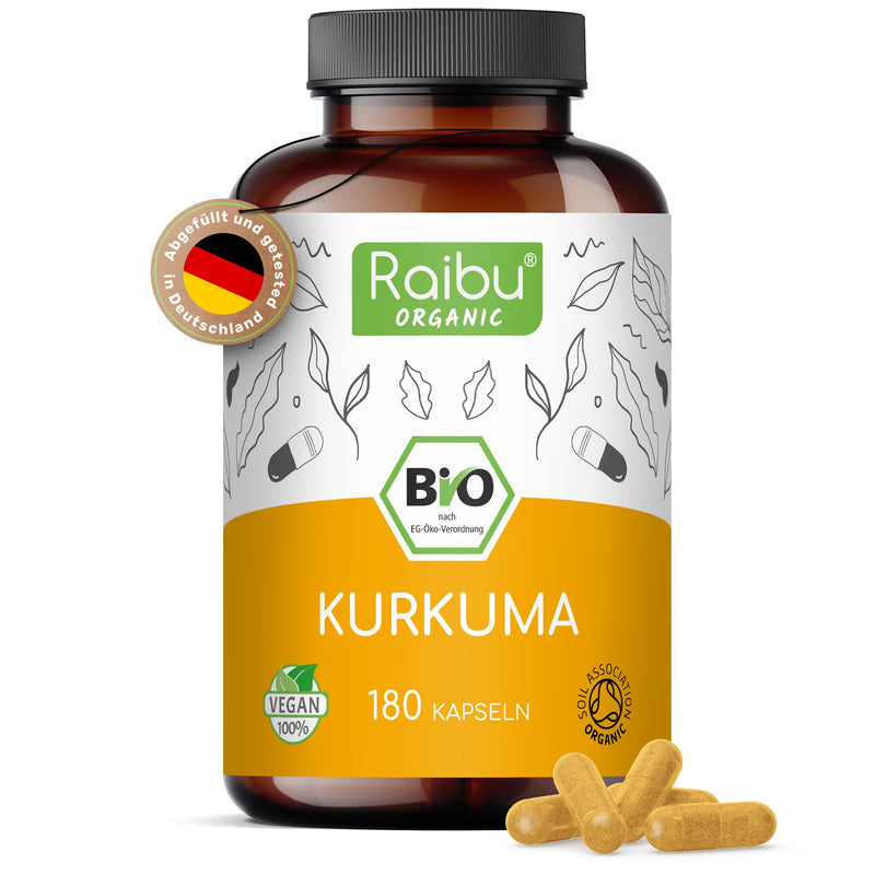 Raibu Bio Turmeric Capsules, High Dosage, 180 Turmeric Capsules With 3000 Mg Per Daily Dose, High Curcumin Content, Produced In Germany, Vegan Turmeric Capsules - NewNest Australia