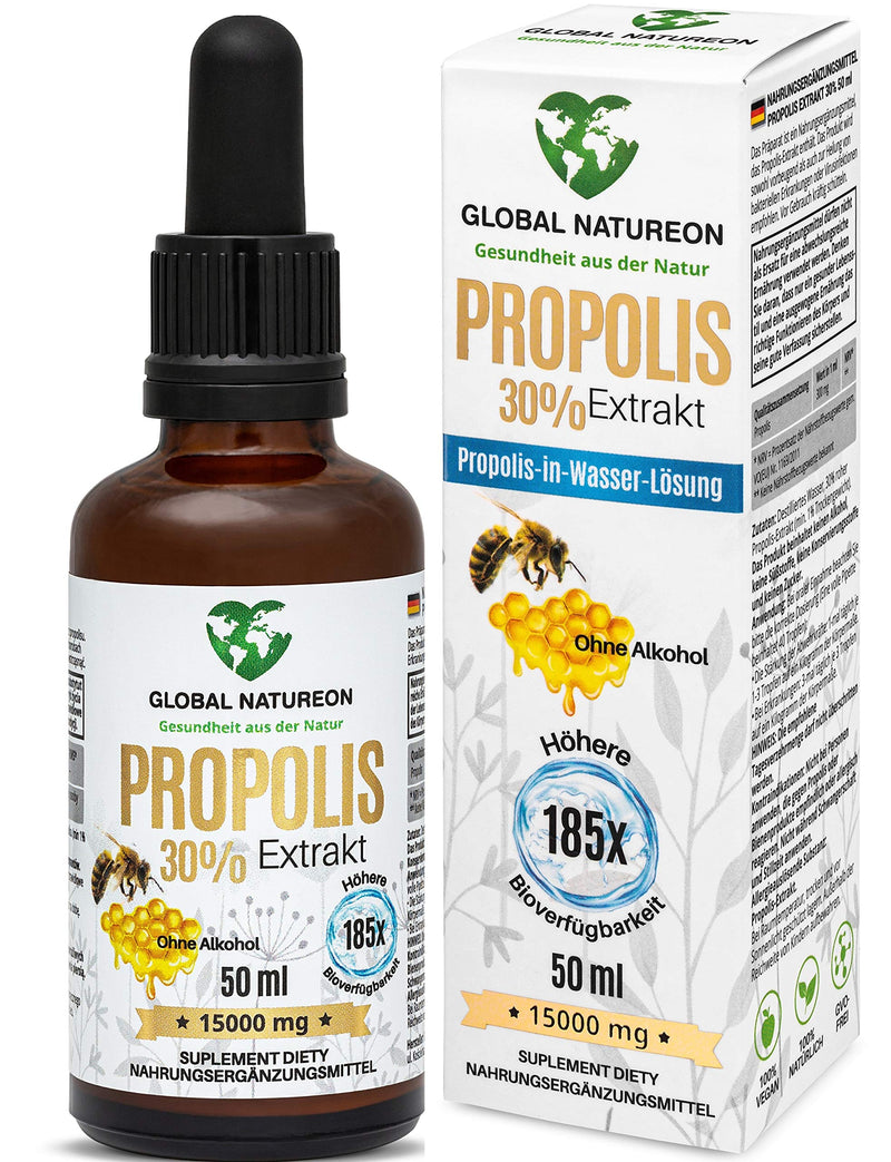 Global Natureon Propolis-In-Water Solution Extract 30% (50 Ml) Tincture 15000 Mg Polyphenols, Flavonoids And Bioflavonoids, Terpenes, 100% Natural, Alcohol Free, 185X Higher Bioavailability - NewNest Australia