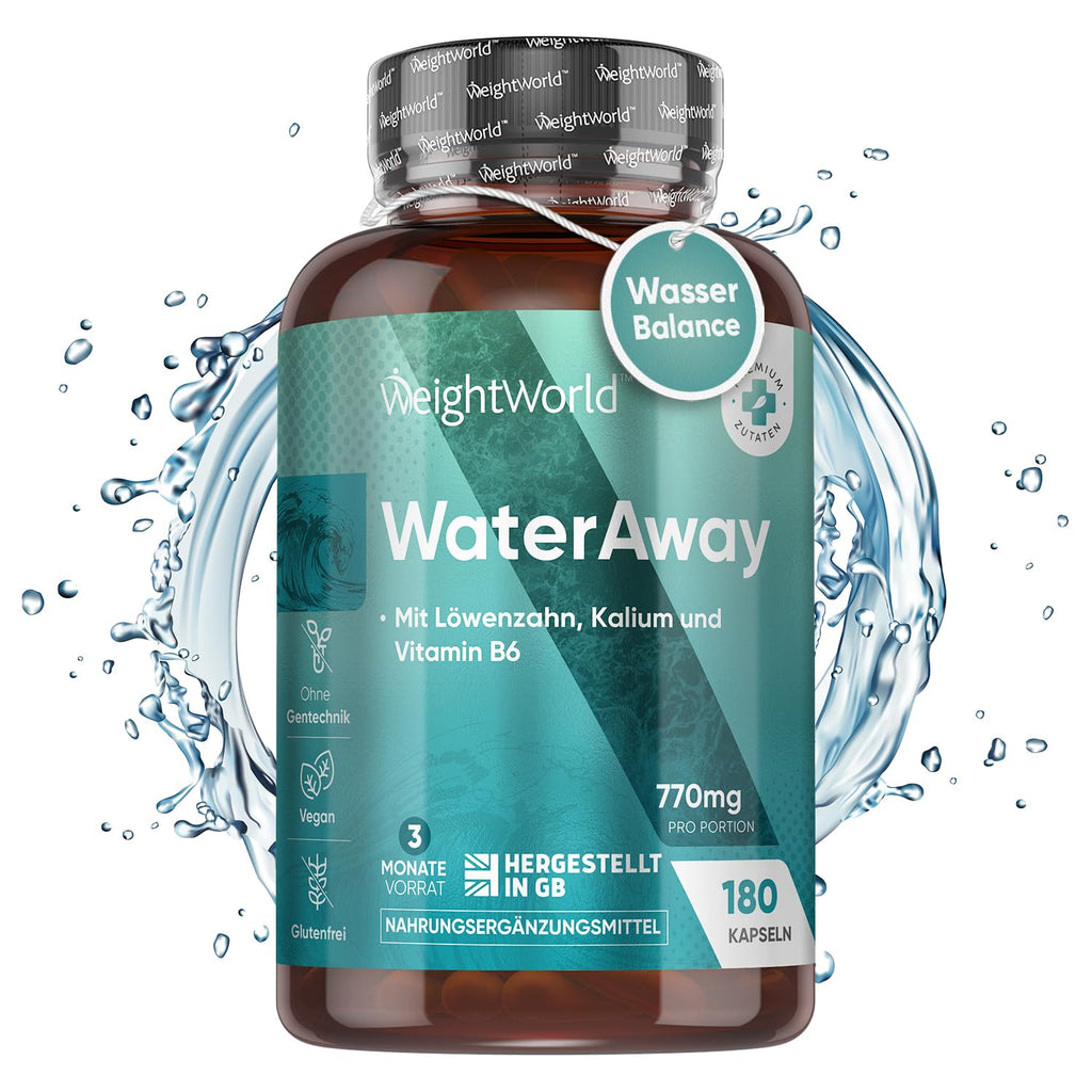 Water Away capsules - metabolism formula with apple cider vinegar, green tea, dandelion, potassium - 180 vegan drainage capsules for 3 months - alternative to nettle drainage tablets - WeightWorld - NewNest Australia