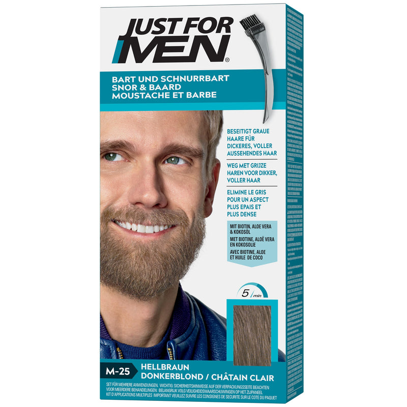 Just For Men Mustache & Beard Dye Light Brown, Beard Color, Tint, Beard Color, Eliminates Gray Hairs For A Fuller Look, With Applicator Brush - M25 M25 - Light Brown - NewNest Australia