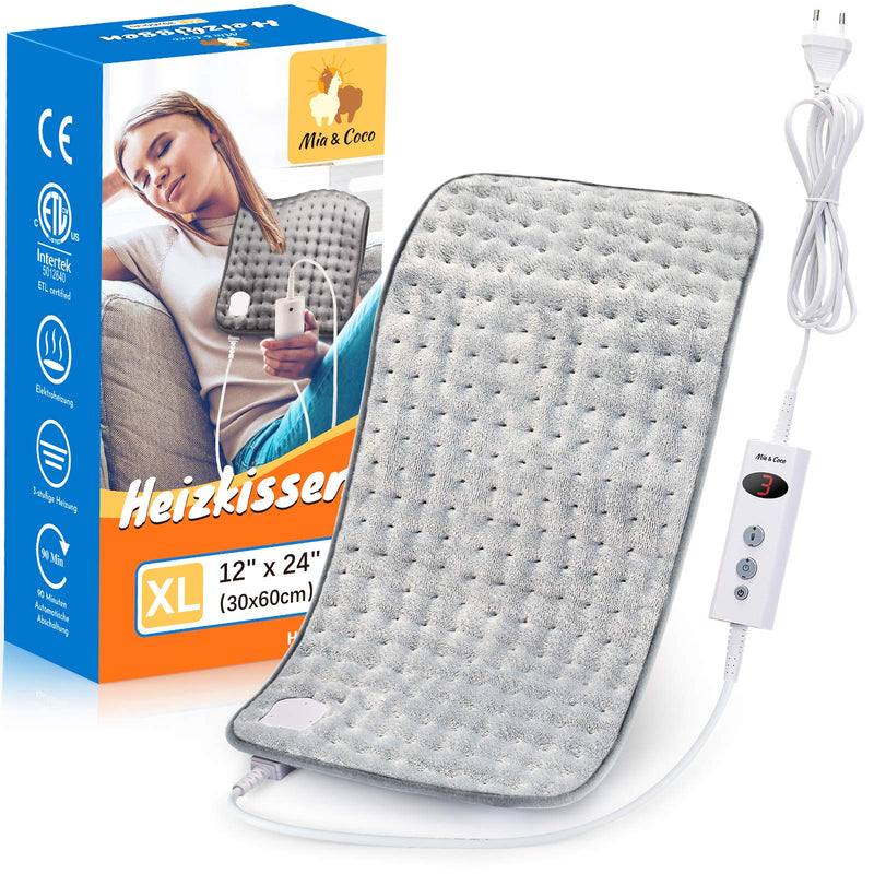 Mia&Coco heating pad with automatic switch-off 1.5 hours for back, neck, shoulder, electric heat pad, 10 levels, temperature settings, fast heating technology, 30x60cm comfort grey - NewNest Australia