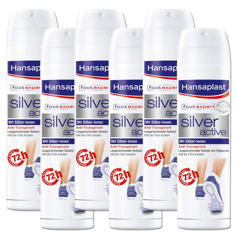 Hansaplast Silver Active Foot Spray 150 Ml, Pack Of 6, Foot Spray Antiperspirant With 48 Hours Protection Against Foot Odor And Sweat, Active Complex With Silver Ions - NewNest Australia