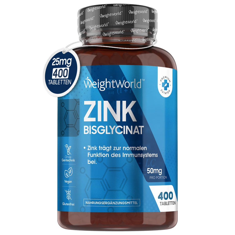 Zinc Bisglycinate 25 Mg Tablets - 400 Vegan Zinc Tablets For 1+ Year Supply - Pure Zinc With High Bioavailability - Zinc Supplement For Men And Women - Dietary Supplement - Weightworld - NewNest Australia