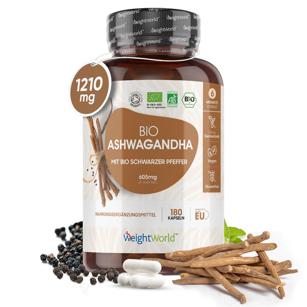 Ashwagandha Capsules High Dose 1210 Mg (2 Capsules) - Withania Somnifera - 180 Indian Ginseng Pieces - 605 Mg Ashwagandha Powder With Black Pepper Per Capsule - 95% Piperine Adaptogens Weightworld - NewNest Australia