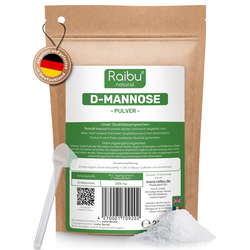 RAIBU D-Mannose Powder 250g - D Mannose Powder Bottled in Germany & Laboratory Tested I Natural, Vegan I Extra Dosing Spoon (250g) from Raibu 250g (Pack of 1) - NewNest Australia