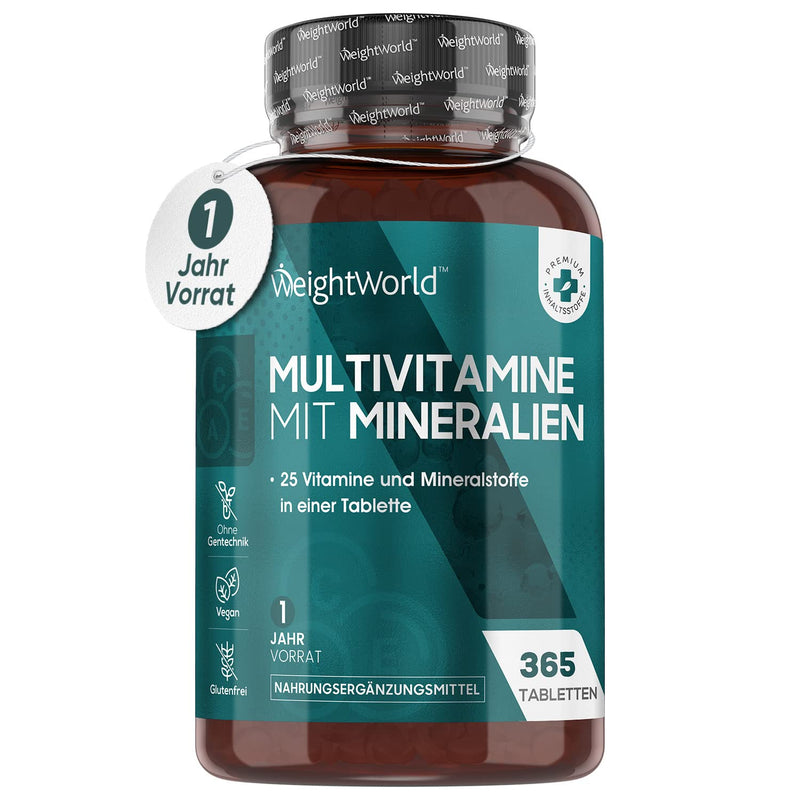 Multivitamin Tablets With Minerals - Immune System & Blood Pressure (Efsa) - 365 Vegan Pieces - 25 Vitamin Az Stack - Dietary Supplement Women & Men - Minerals Complex - Weightworld - NewNest Australia