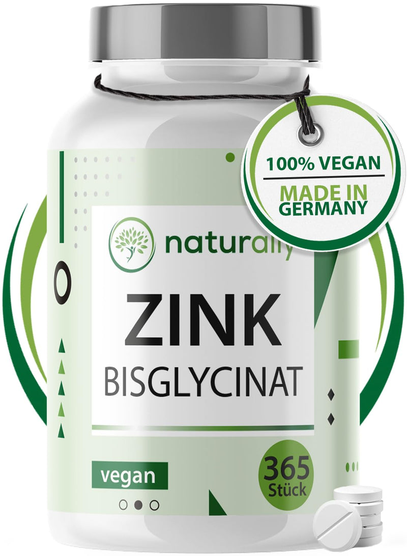 naturally zinc bisglycinate 25mg (vegan) 365 zinc tablets annual supply - natural zinc in high doses, zinc without additives, made in Germany - NewNest Australia