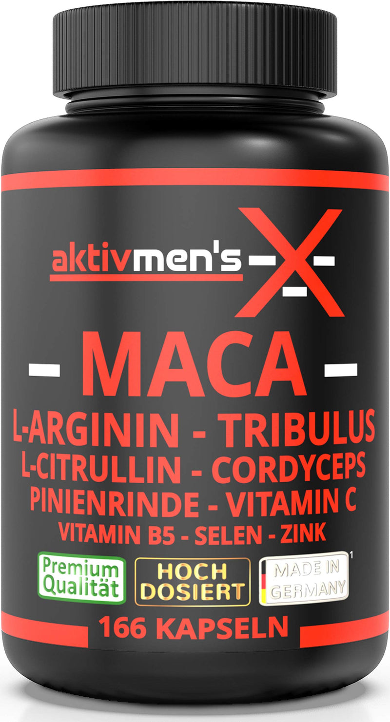 aktivmen's X MACA BLACK - because fun belongs to your life! 166 capsules high dose - maca + L-arginine, L-citrulline, cordyceps, tribulus, pine bark, selenium, vitamin C + B5, zinc, 1 tin (1 x 135.6 g) - NewNest Australia