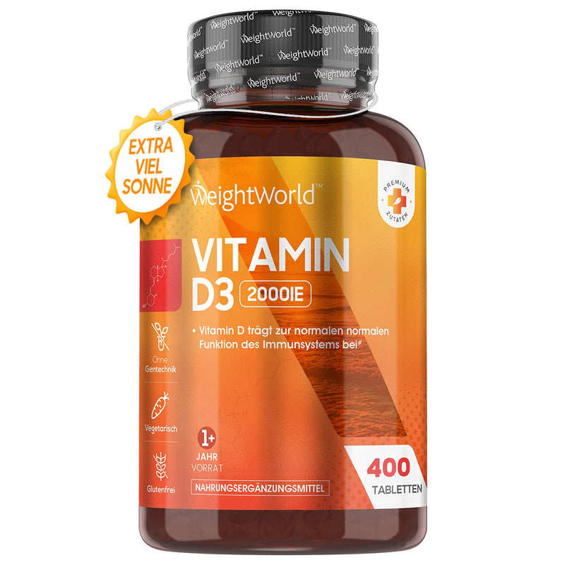 Vitamin D3 Tablets - 2000 Iu (1 Tablet / 2 Days) - 400 Pieces Of Pure Cholecalciferol - Sunshine Vitamin D3 For Young And Old - Natural Ingredients - For Bones, Teeth, Muscles And The Immune System - NewNest Australia