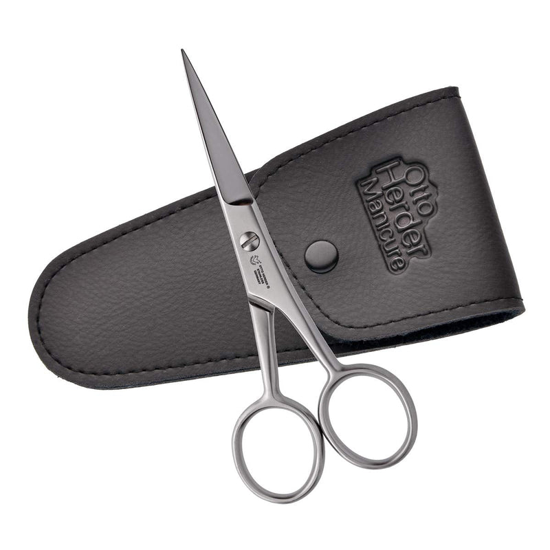 OTTO HERDER men's beard scissors 11.5 cm - in a leather case, men's beard trimmer straight blade cuts precise mustaches and beards - fine micro-serration prevents hair from slipping 11.5 cm - NewNest Australia