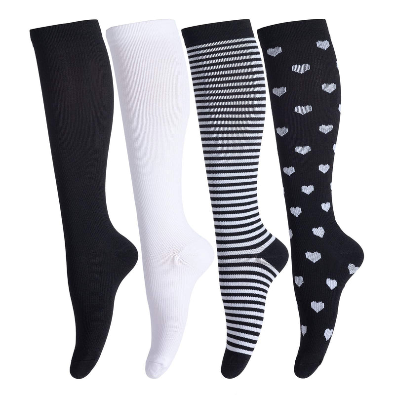 LEOSTEP Compression Stockings for Men and Women (4 Pairs) Support Stockings Compression Socks Compression Socks for Sports, Flight, Running, Travel, Pregnancy Nurses 20-30 mmHg SM Black + White - NewNest Australia
