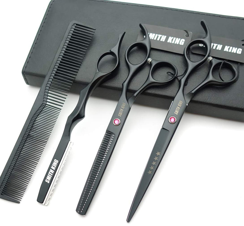 7.0 inch hair scissors set hair cutting scissors & thinning scissors with razor combs in 1 set (black). - NewNest Australia