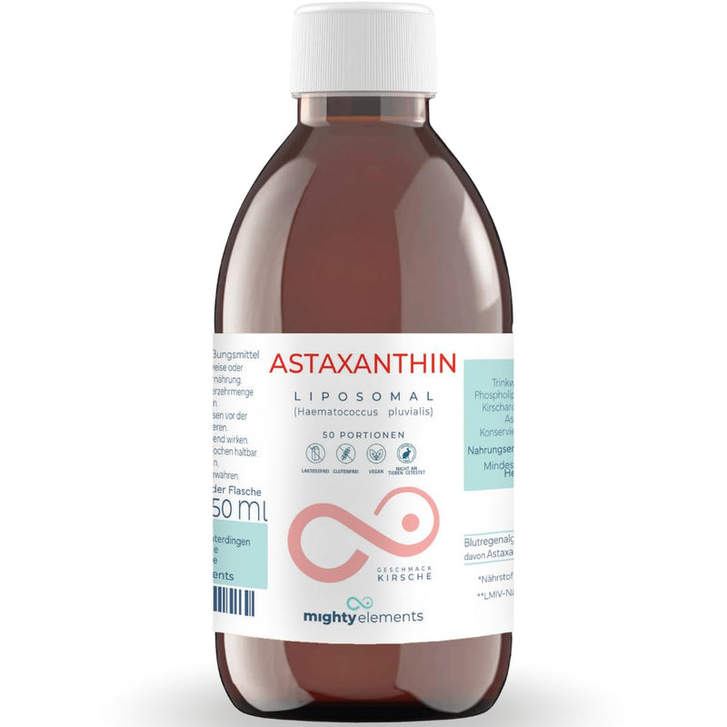 Mighty Elements Liposomal Liposomal Astaxanthin 8 mg, 250ml liquid, glass bottle, 50 servings, vegan, cherry flavor, high bioavailability, high dosage - NewNest Australia