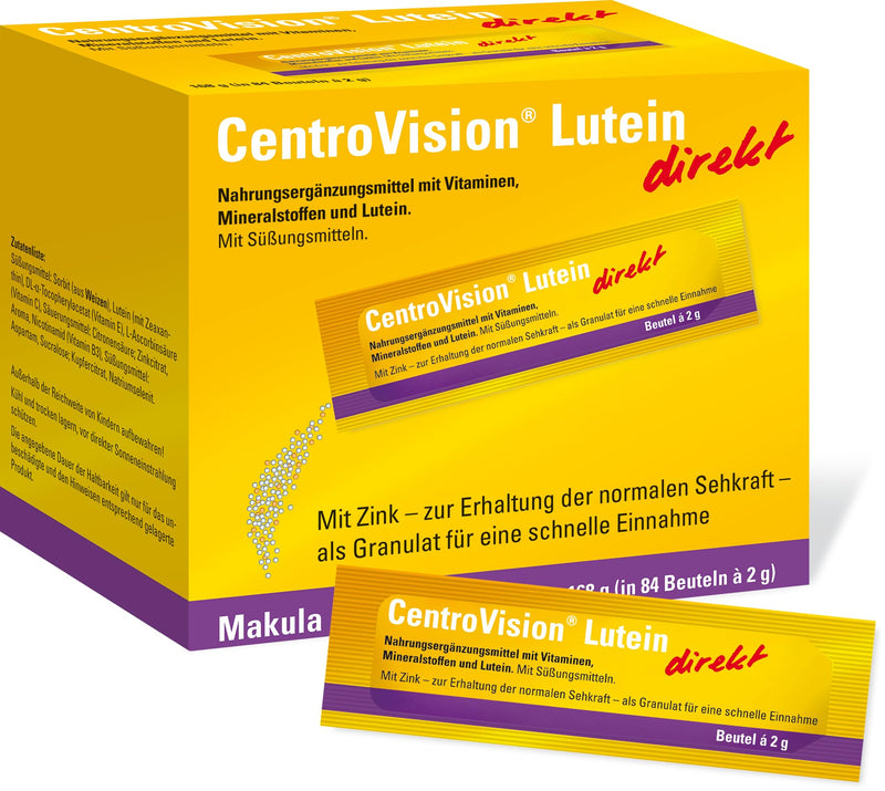 CentroVision Lutein direct - granules with a micronutrient combination of lutein and zeaxanthin, dietary supplement for the eyes with essential vitamins and minerals, lactose-free, 84 pieces. - NewNest Australia