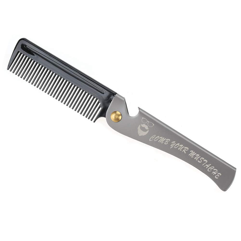 Folding Beard Comb, Foldable Hair Comb, Comb with Rotary Knob, Folding Beard Comb Hair Straightener Anti-static Straightening Brush, Round Stainless Steel Comb Teeth Comb for Hairdresser(02#) 02# - NewNest Australia