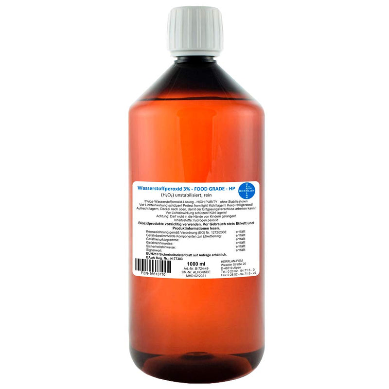Hydrogen peroxide 3% FOOD GRADE I 1 liter I pharmaceutical central number-16613710 I unstabilized I Herrlan I Made in Germany - NewNest Australia