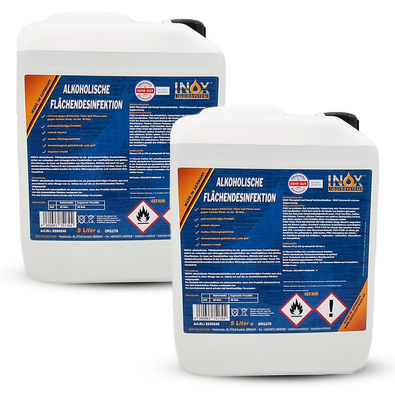 INOX® alcoholic surface disinfectant 2 x 5L - highly effective surface disinfection with alcohol - ideal disinfectant for all smooth surfaces 5 l (pack of 2) - NewNest Australia