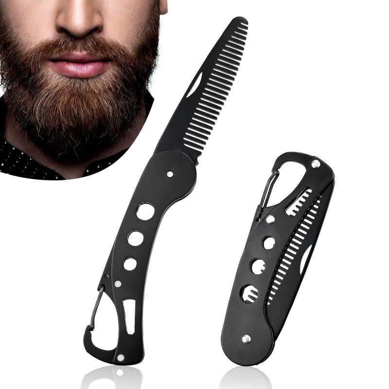 Beard Comb, Stainless Steel Antistatic Foldable Pocket Comb, Creative Knife Style Care Comb Mustache Styling Comb Beard Comb for Combing & Grooming Hair, Beards and Mustaches（9.5 * 3 * 1.5cm） - NewNest Australia