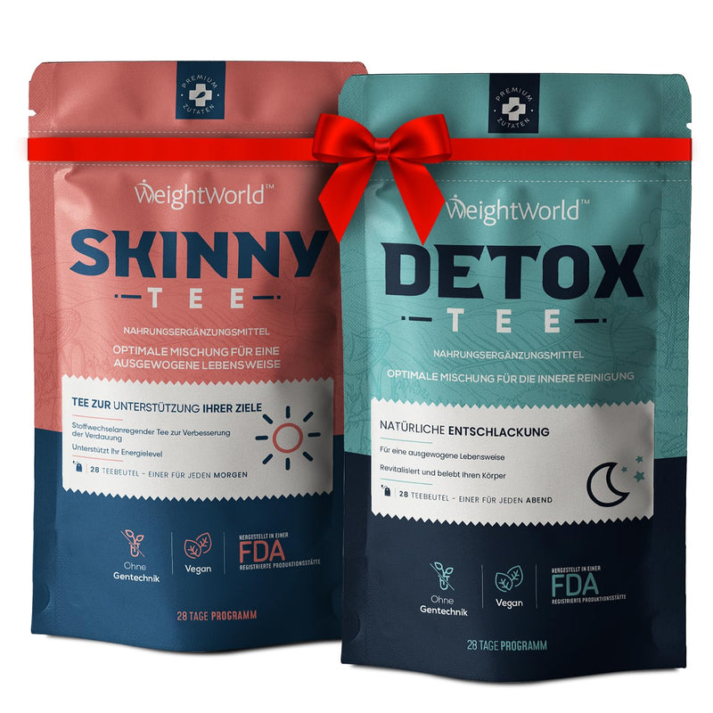 Premium tea set for weight loss - Detox tea & skinny tea - 28 days of detoxification & purification - vegan & natural - nettle, dandelion & green tea - 56 tea bags for mornings & evenings - WeightWorld Detox & Skinny tea - NewNest Australia