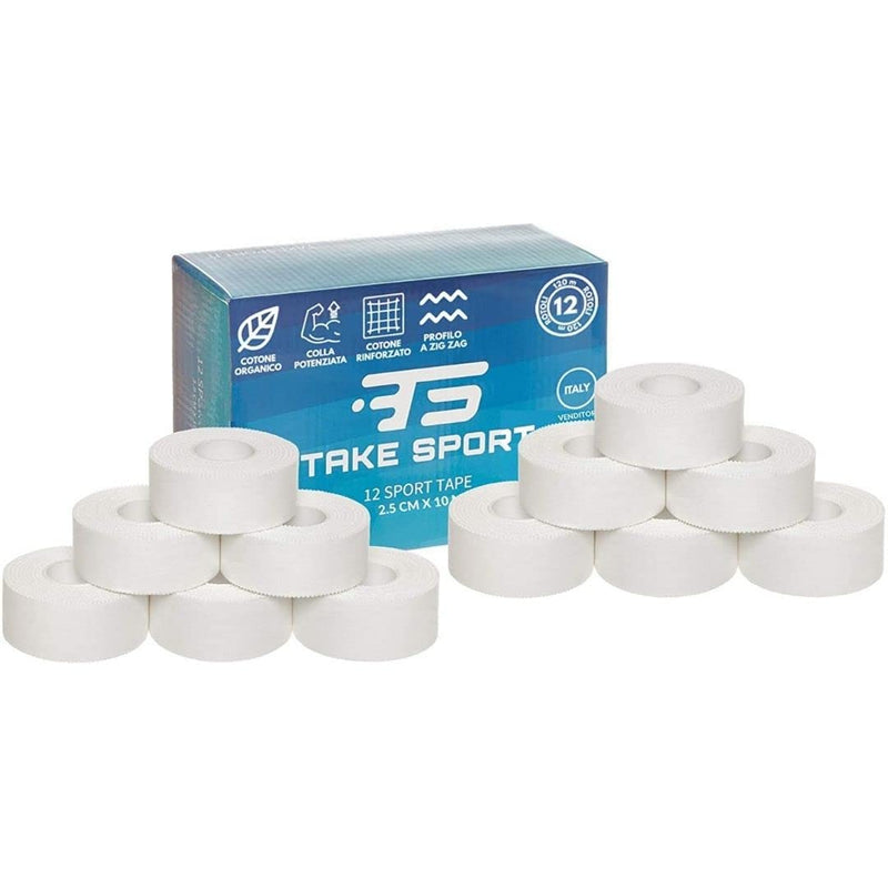 Take Sport Sports Tape, Sports Bandages, Finger Tape, Physio Tape, Sports Tape, Sports Bandages, Crossfit, Bandages Boxing, 2.5 X 10 M, 100% Cotton, Zig Zag Edge, Non-Elastic, White (12) - NewNest Australia