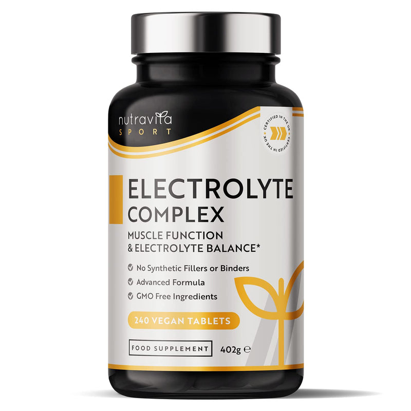 Electrolyte Complex - High Potency Tablets with Magnesium, Potassium and Calcium - Muscle Function and Electrolyte Balance - 240 Vegan Tablets - Manufactured by Nutravita - NewNest Australia