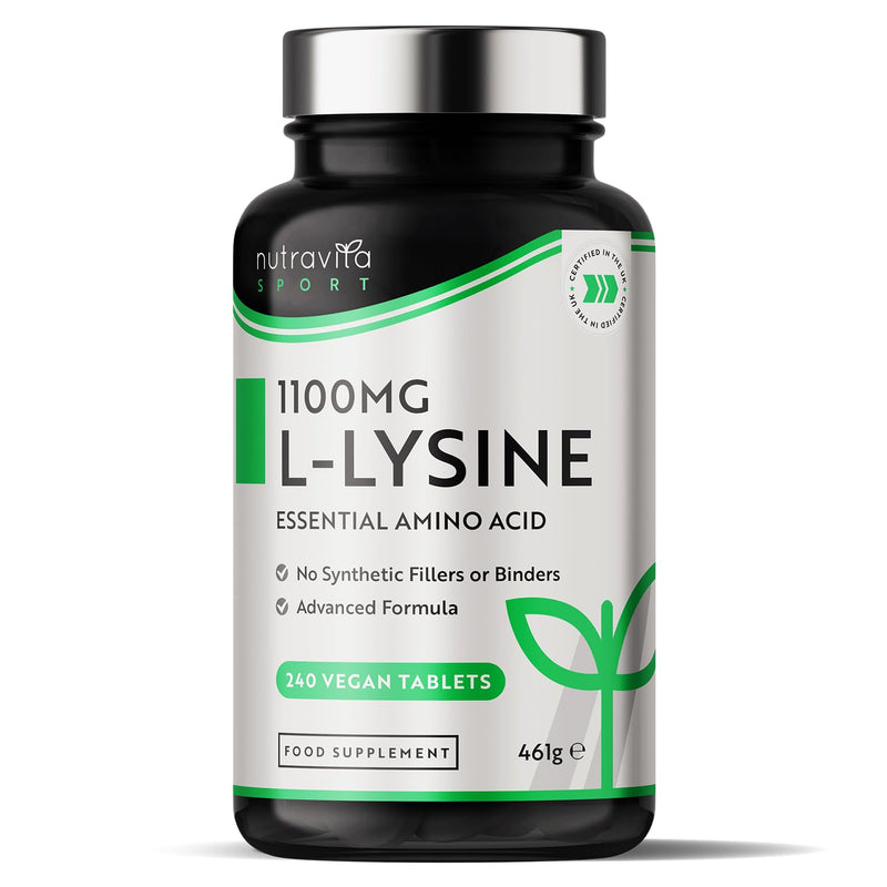L-Lysine 1100mg High Dose - 240 Vegan Tablets (8 Month Supply) - L Lysine Essential Amino Acid Supplement - No Synthetic Binders - Made in the UK by Nutravita - NewNest Australia