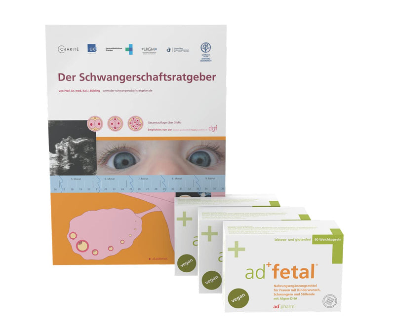 adfetal vegan prenatal - perfect for the desire to have children, pregnancy and breastfeeding - folic acid, iodide, vitamin D, algae DHA - 90 capsules + "pregnancy guide" by Prof. Bühling - NewNest Australia
