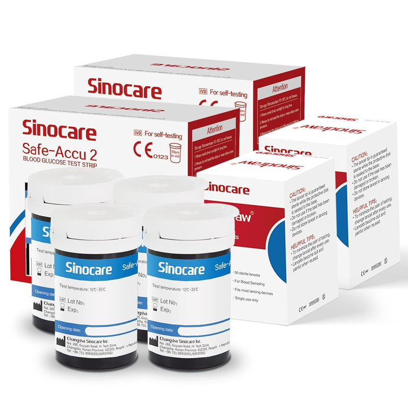 sinocare Safe Accu2 test strips x 100 + lancets blood sugar x 100 for diabetes test diabetes type 2 & diabetes type 1 (only for Safe Accu2) - NewNest Australia