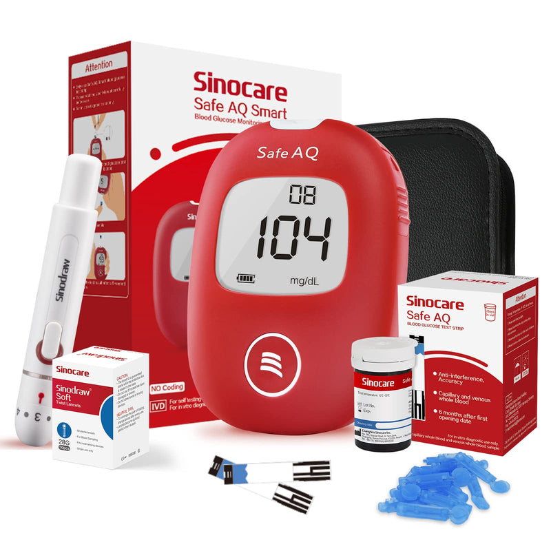 sinocare Blood Glucose Monitor, mg/dL, Blood Glucose Monitor Set with Test Strips x 25, Self-Test Diabetes Set, Portable for Travel (Safe AQ Smart) - NewNest Australia