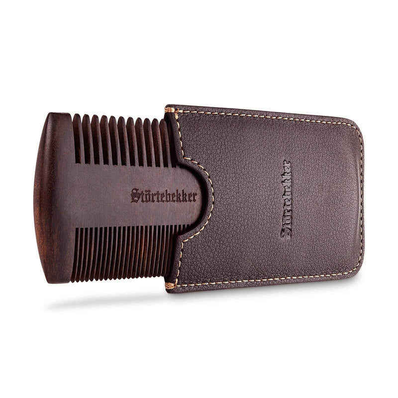 Störtebekker premium wooden beard comb with handmade leather case - perfect gift idea - brings any beard into shape thanks to teeth on both sides - including shaving and beard guide - NewNest Australia