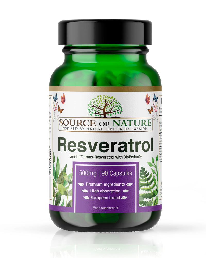 Source Of Nature Trans-Resveratrol 500 Mg, 90 Capsules, Supply For 3 Months, 98% Pure Active Ingredient Made In Europe, High Dosage, Vegan, Antioxidant Protection - NewNest Australia
