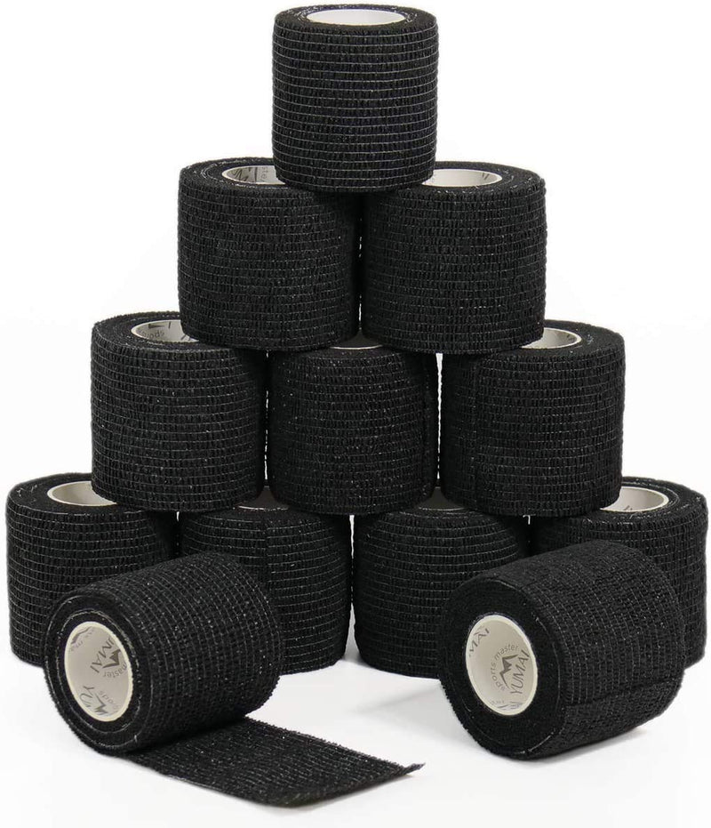 Self-Adhesive Cohesive Bandage 12 Self-Adhesive Bandage 5 Cm X 4.5 M Cohesive Tape Bandage Bandage Bandage Wrap Medical Adhesive Bandage For Pets First Aid Sports And Tattoo Grip Accessories (Black) - NewNest Australia