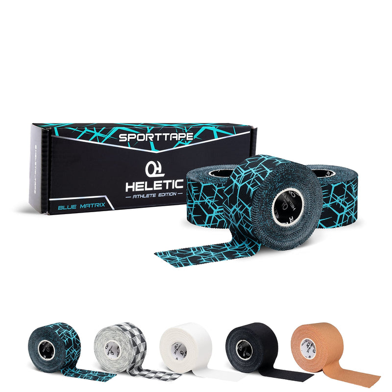 HELETIC sports tape 3.8cm x 10m Athlete Edition - inelastic rigid tape with extra strong adhesive power, easy to tear off and water-repellent Blue Matrix (3 rolls) - NewNest Australia