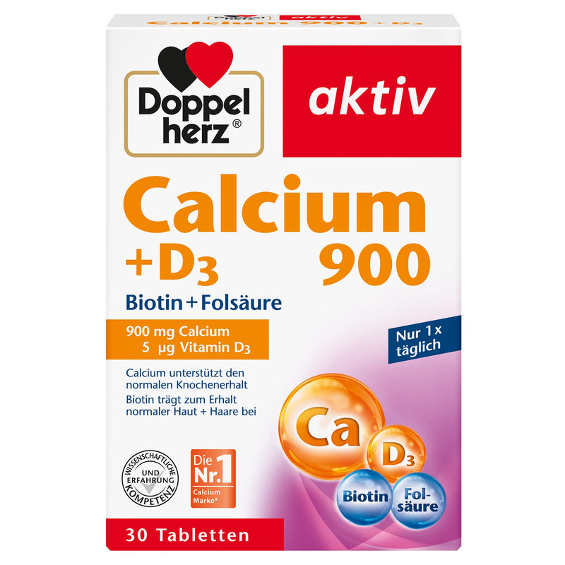 Doppelherz Calcium 900 + D3 + Biotin - Calcium contributes to normal bone maintenance and normal muscle function - 30 tablets - NewNest Australia