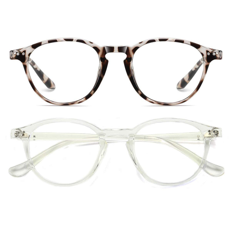 Dollger blue light filter glasses, computer glasses without prescription, anti-blue light, classic round frame gaming glasses for women and men, black transparent and white leopard - NewNest Australia
