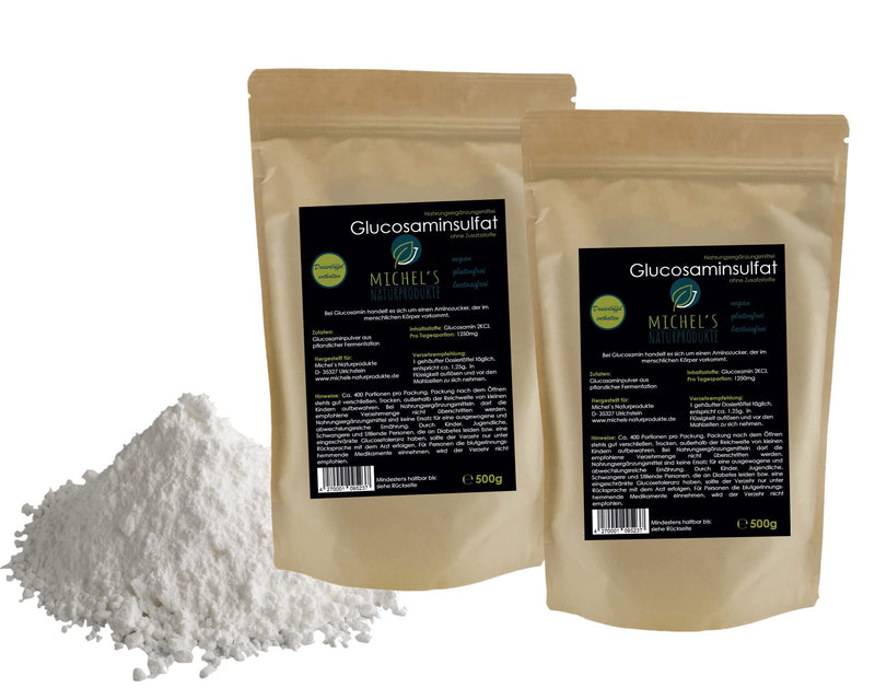 Michel'Naturprodukte Glucosamine Sulfate Powder 1kg (2x500g) - Pure Glucosamine Vegan - From Vegetable Fermentation - Glucosamine Premium Quality 500 g (Pack of 2) - NewNest Australia