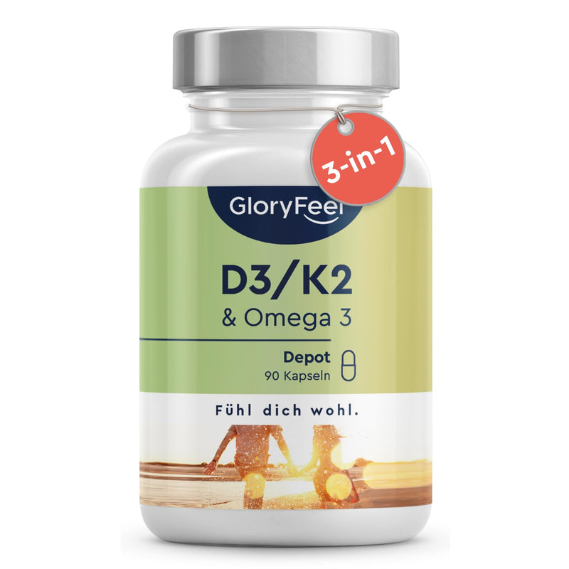 Vitamin D3 K2 & Omega 3 - Premium: K2VITAL® from Kappa - 99.7+% All-Trans Vitamin K2 - Omega 3 fish oil (triglyceride form) and vitamin D3 5,000 IU highly bioavailable - laboratory tested without additives - NewNest Australia