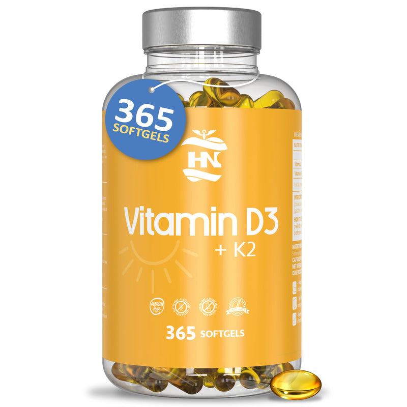 Vitamin D. (5000 IU) 365 Capsules Vitamin D3 + K2 High Dose Supports Immune and Bone Function High Concentration Antioxidants Antifettiga Soft Capsules Premium - NewNest Australia