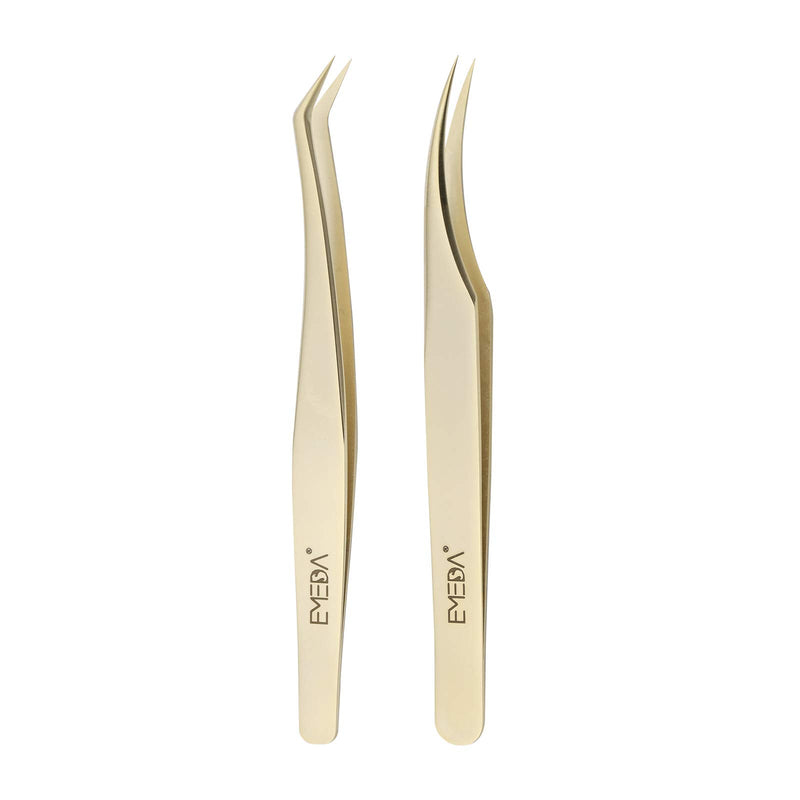 Emeda Eyelash Tweezers 2 Pieces Eyelash Tweezers For Eyelash Extension Professional Golden Precision Tweezers Individual Eyelash Tweezers Set 3D 5D 6D Volume Eyelash Extension Tweezers - NewNest Australia