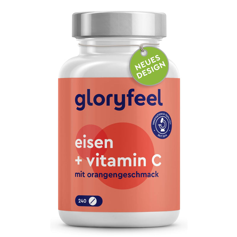 Iron with 40mg natural vitamin C - 240 tablets - Premium raw materials: iron bisglycinate (iron chelate) + vitamin C from acerola extract - Laboratory tested and made in Germany without additives - NewNest Australia