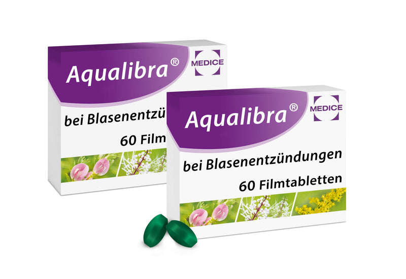 Aqualibra 2 x 60 film-coated tablets for recurring cystitis and urinary tract infections - avoidance of antibiotics - herbal - from 12 years 60 pieces (pack of 2) - NewNest Australia