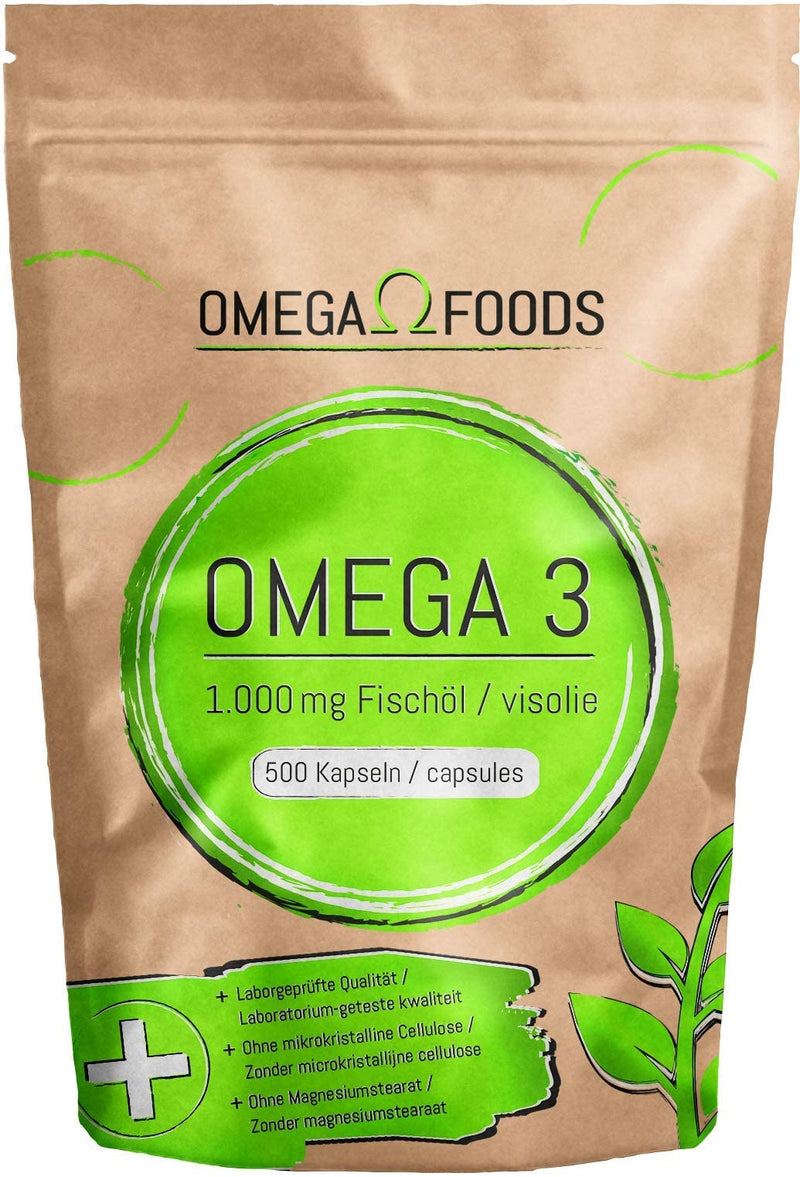 Omega 3 fish oil capsules - 500 capsules, high dosage in special quality - 1000mg Omega3 fatty acids per capsule in a 500-pack - NewNest Australia