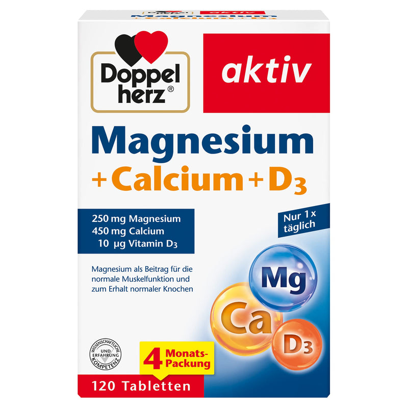 Doppelherz Magnesium + Calcium + D3 - Magnesium as a contribution to muscle function and the maintenance of normal bones - 120 tablets 120 tablets (pack of 1) single - NewNest Australia