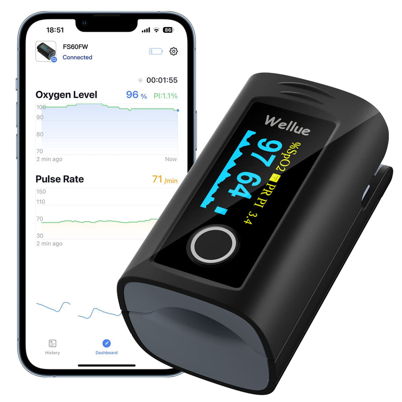 ViATOM pulse oximeter with Bluetooth and offline storage, oxygen saturation meter finger, blood oxygen meter finger for Sp-O2 and heart rate monitor, including batteries and neck strap - NewNest Australia