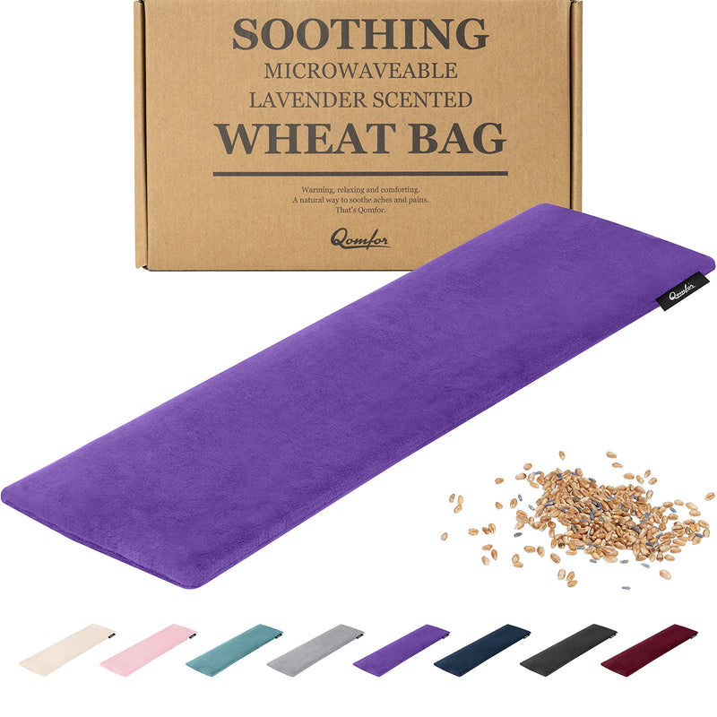 Grain pillow microwave - heat pillow wheat and lavender filled 48 x 15 cm - soft fleece heat pillow microwave for pain relief, neck, shoulder, back - purple - NewNest Australia