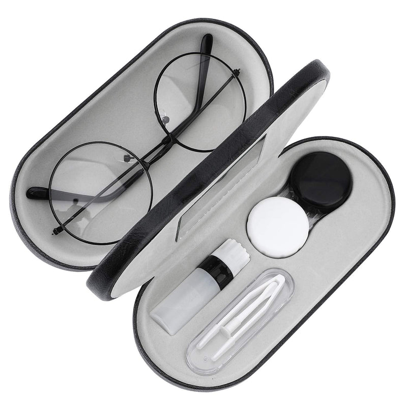 MoKo glasses case, double-sided glasses case with mirror, portable, scratch-resistant, double case for glasses, reading glasses, contact lenses, black - NewNest Australia