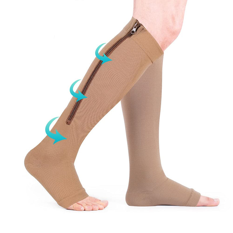 Compression Stockings For Men And Women, Compression Stockings, Toeless Calf Zip, Compression Stockings With Medical Compression Gradient, Calf Compression Sleeve For (L/Xl Skin) - NewNest Australia