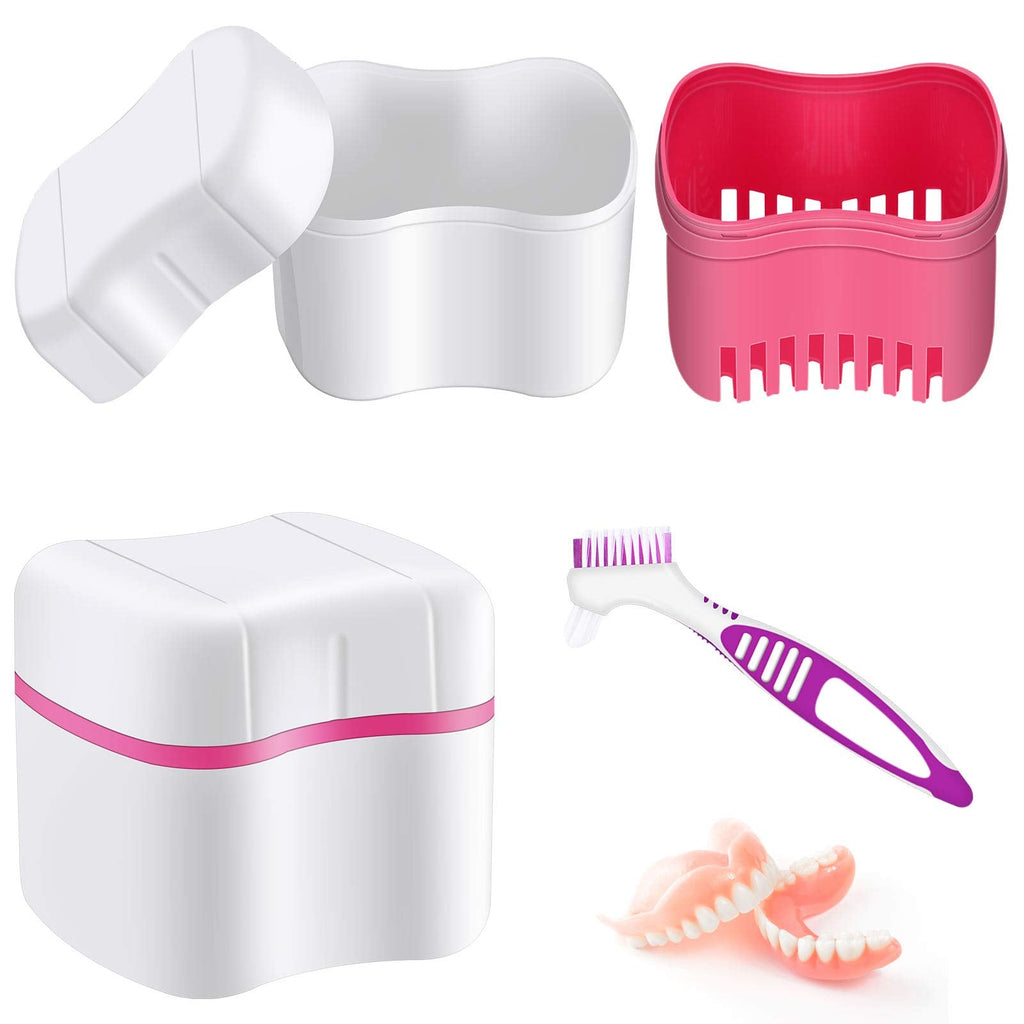 Dentures Bath Box With Dentures Cleaner Brush Dentures Toothbrush Dentures Cup Box Bath Prostheses Container With Basket Dentures Holder Brushes Holder For Travel Cleaning (Red) - NewNest Australia