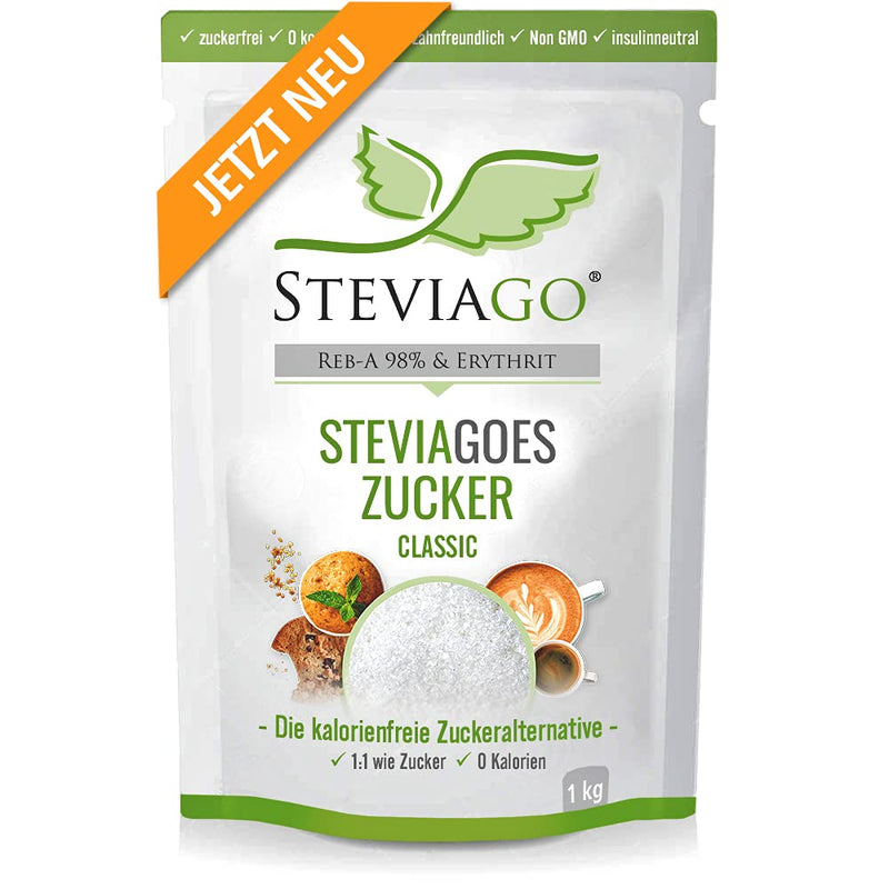 Steviagoes Sugar (Classic) - The 1:1 Sugar Substitute Made From Erythritol + Stevia (98% Reb-A), 0 Calories, Vegan, Suitable For Keto Diet And Low Carb Diet, 1Kg 1Kg (Pack Of 1) - NewNest Australia