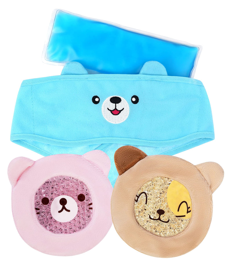 Icehof Children'S Cooling Pads Set With Motifs - Headband With Velcro Closure Cover Soft Fabric Gel Cool Pack Cooling Pad - Bruising Swelling Burning (Bear & Cats) - NewNest Australia